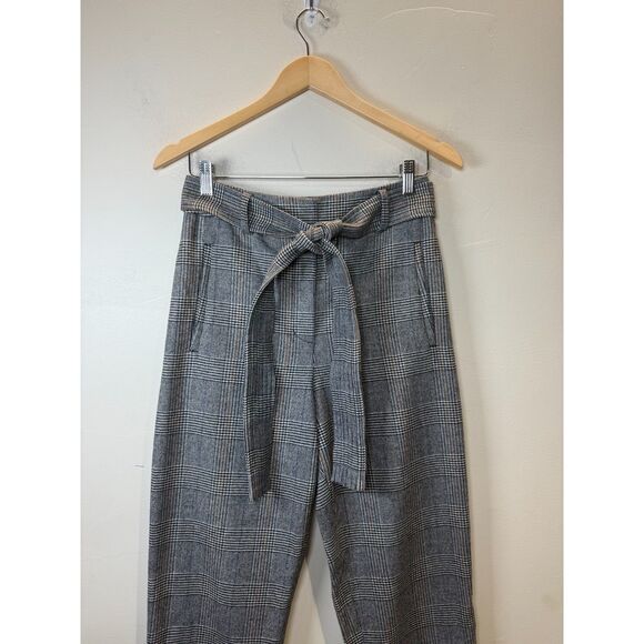 Aritzia Wilfred Jallade Plaid Wool Trousers Women’s Size 6 Gray Black Tie Front - Picture 4 of 7